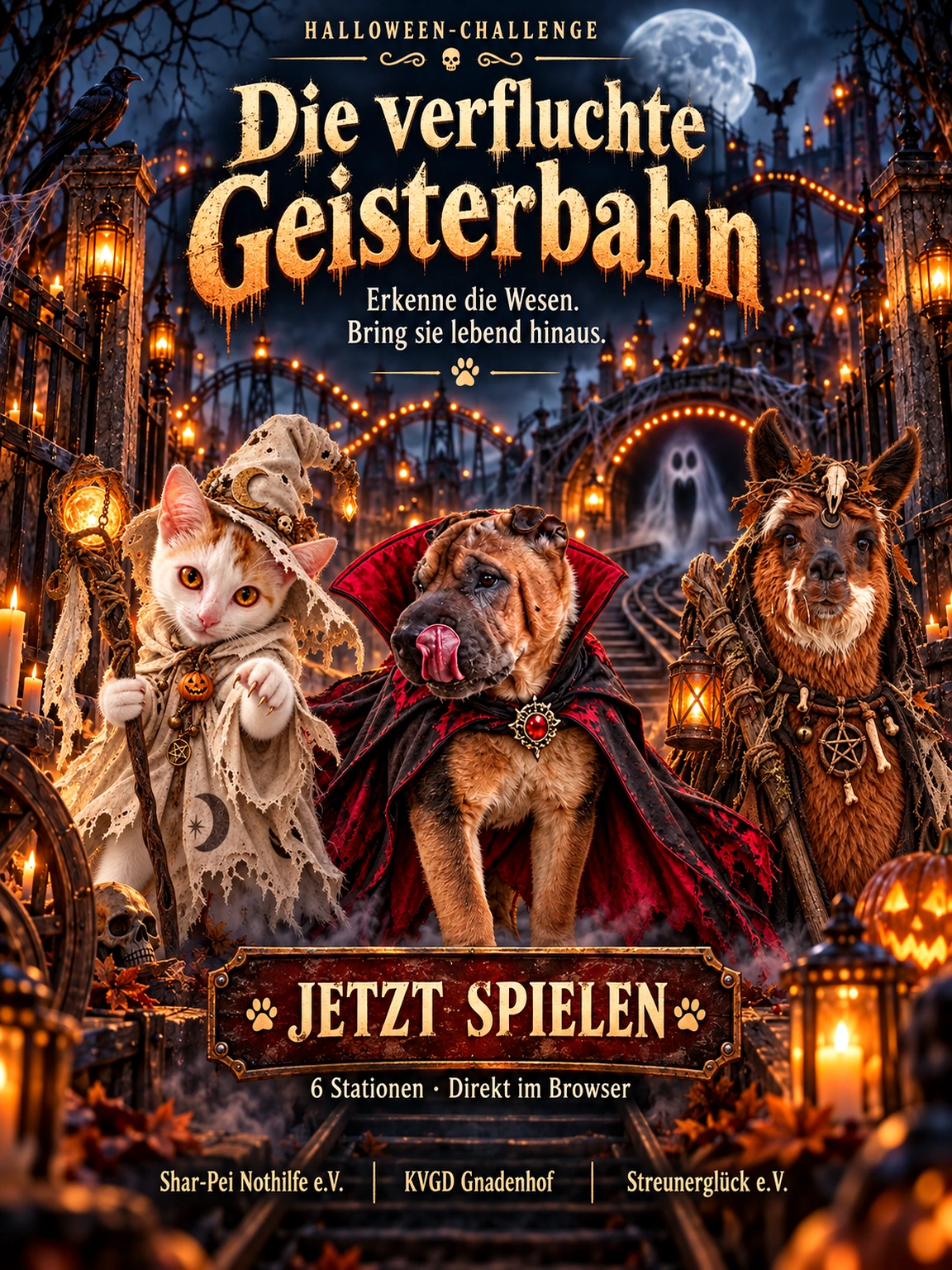 Halloween-Challenge Die verfluchte Geisterbahn mit kostümierten Tieren